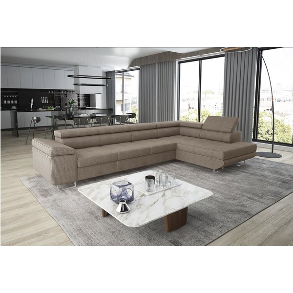thematys Ecksofa ASTON LONG 355 x 204cm mit Schlaffunktion & Bettkasten – L-Sofa, mit 4 verstellbaren Kopfstützen, Cord (Poso) oder Samt (Monolith), - XXL Wohnl