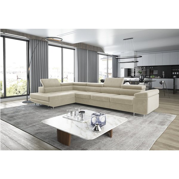 thematys Ecksofa ASTON LONG 355 x 204cm mit Schlaffunktion & Bettkasten – L-Sofa, mit 4 verstellbaren Kopfstützen, Cord (Poso) oder Samt (Monolith), - XXL Wohnl
