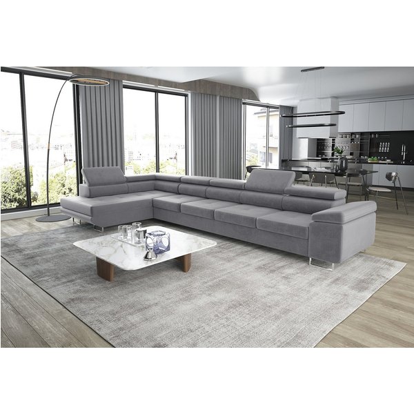 thematys Ecksofa ASTON MAXI 405 x 203cm mit Schlaffunktion & Bettkasten –, L-Sofa mit 5 verstellbaren Kopfstützen, Samt (Monolith), Cord (Poso) - L-Form, XL-Woh