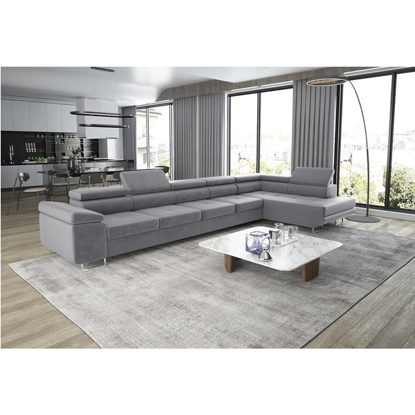 thematys Ecksofa ASTON MAXI 405 x 203cm mit Schlaffunktion & Bettkasten –, L-Sofa mit 5 verstellbaren Kopfstützen, Samt (Monolith), Cord (Poso) - L-Form, XL-Woh