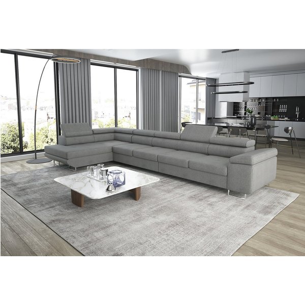 thematys Ecksofa ASTON MAXI 405 x 203cm mit Schlaffunktion & Bettkasten –, L-Sofa mit 5 verstellbaren Kopfstützen, Samt (Monolith), Cord (Poso) - L-Form, XL-Woh