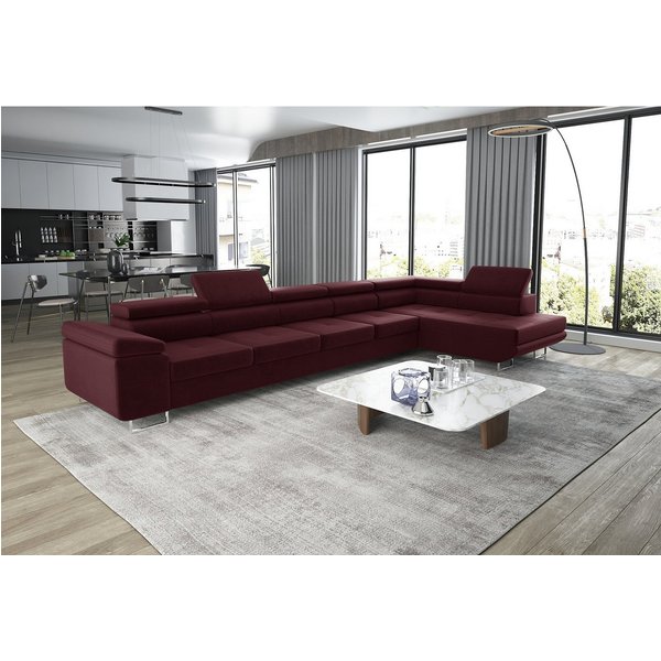 thematys Ecksofa ASTON MAXI 405 x 203cm mit Schlaffunktion & Bettkasten –, L-Sofa mit 5 verstellbaren Kopfstützen, Samt (Monolith), Cord (Poso) - L-Form, XL-Woh
