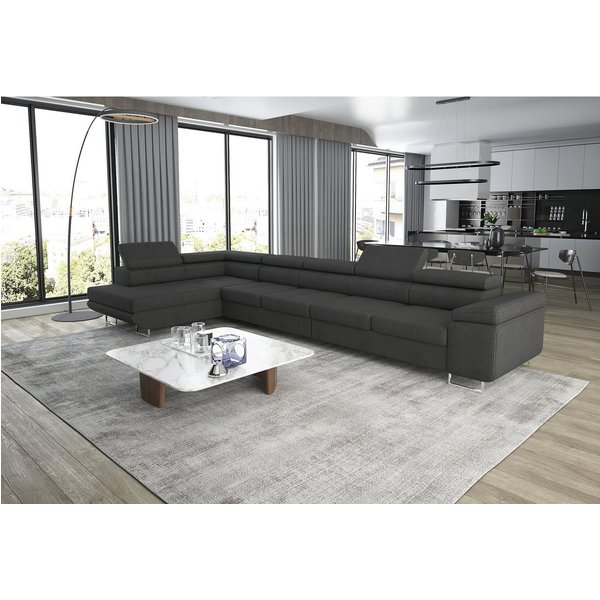 thematys Ecksofa ASTON MAXI 405 x 203cm mit Schlaffunktion & Bettkasten –, L-Sofa mit 5 verstellbaren Kopfstützen, Samt (Monolith), Cord (Poso) - L-Form, XL-Woh
