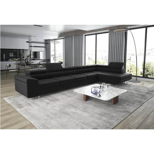 thematys Ecksofa ASTON MAXI 405 x 203cm mit Schlaffunktion & Bettkasten –, L-Sofa mit 5 verstellbaren Kopfstützen, Samt (Monolith), Cord (Poso) - L-Form, XL-Woh