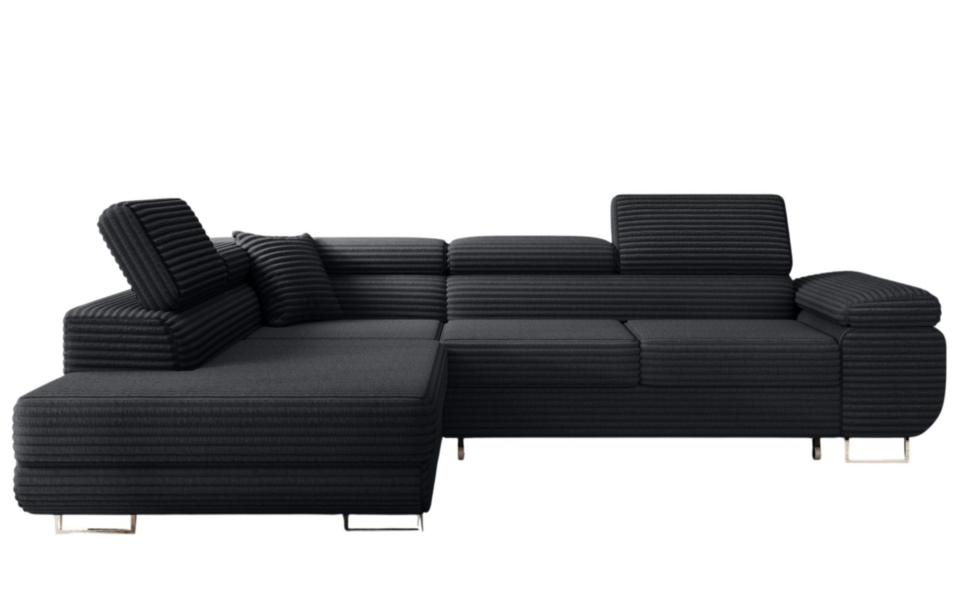 thematys Ecksofa ASTON mit Schlaffunktion & Bettkasten – Cordstoff TILIA, - mit 3 verstellbaren Kopfstützen, – L-Form 273×203 cm – Schlafsofa mit Auszug – Bild 5 von 5