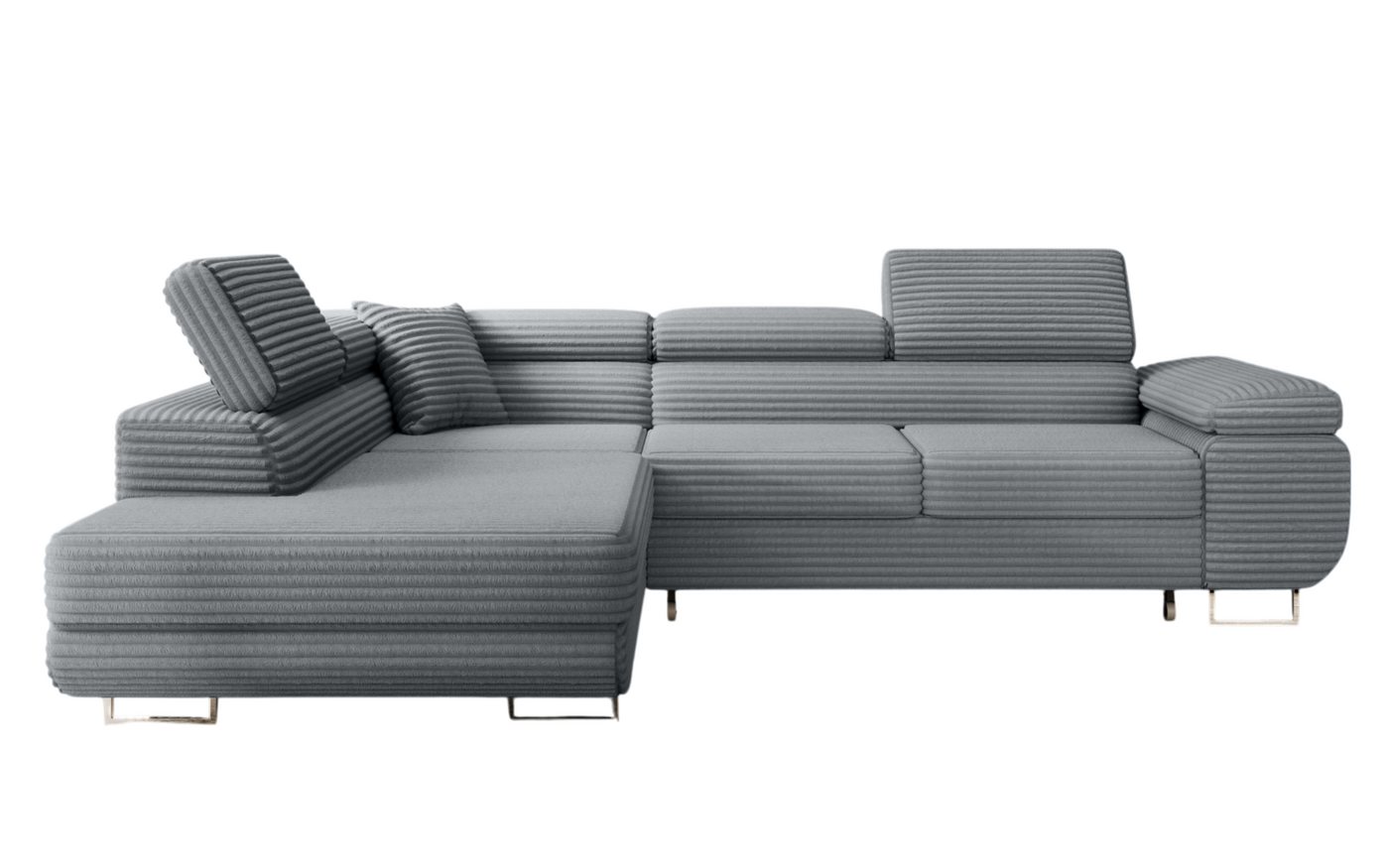 thematys Ecksofa ASTON mit Schlaffunktion & Bettkasten – Cordstoff TILIA, - mit 3 verstellbaren Kopfstützen, – L-Form 273×203 cm – Schlafsofa mit Auszug – Bild 5 von 5