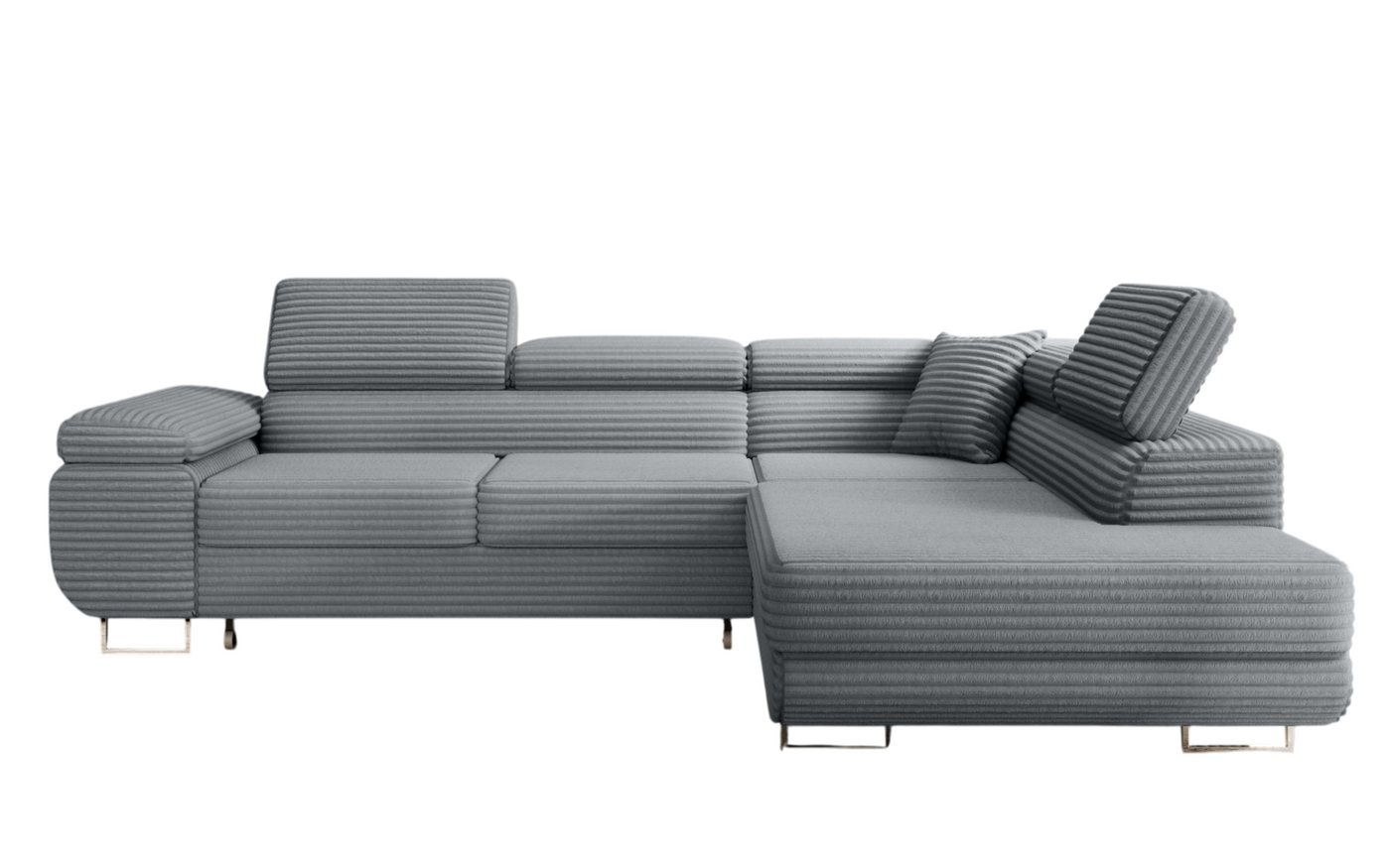 thematys Ecksofa ASTON mit Schlaffunktion & Bettkasten – Cordstoff TILIA, - mit 3 verstellbaren Kopfstützen, – L-Form 273×203 cm – Schlafsofa mit Auszug – Bild 5 von 5