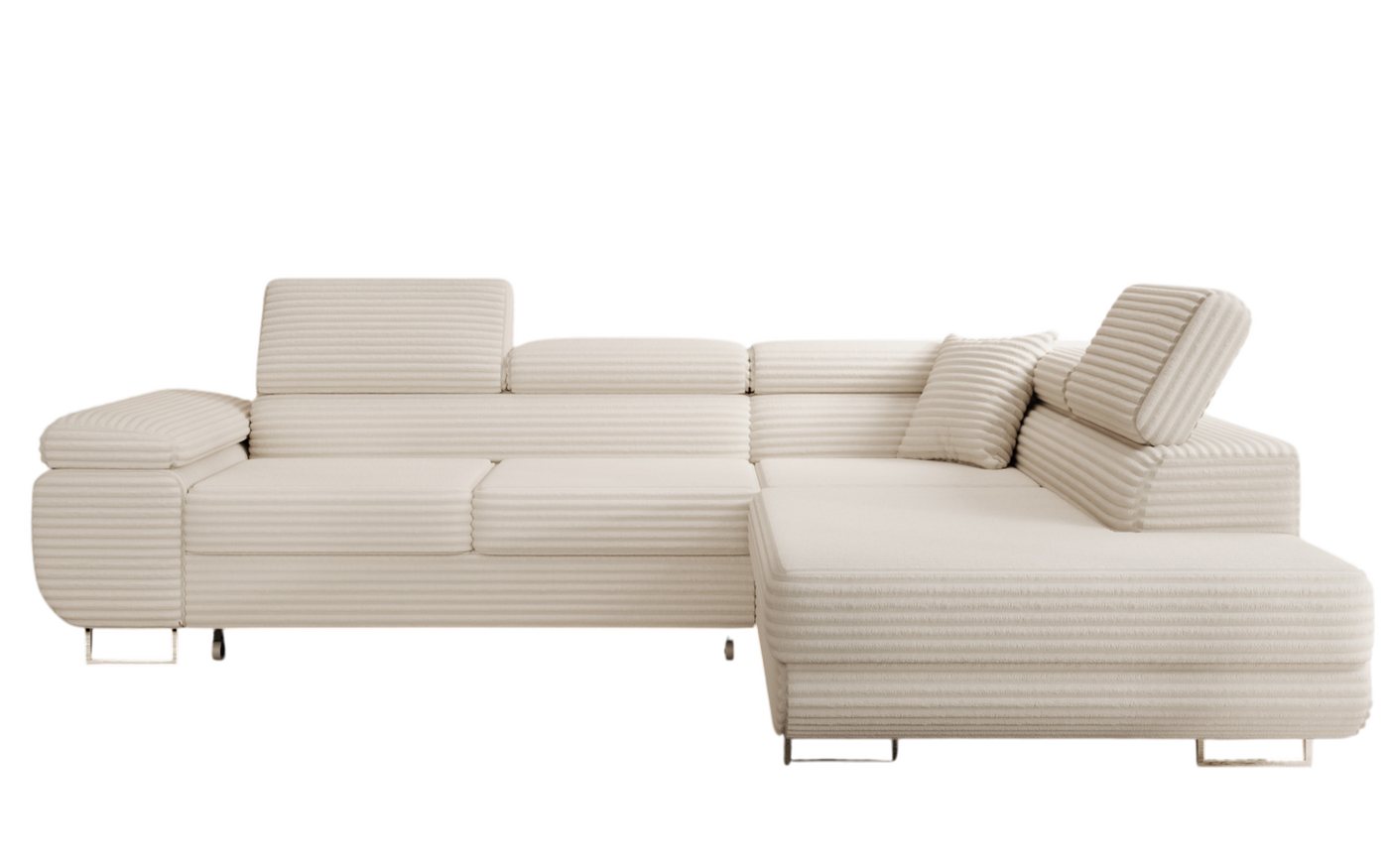 thematys Ecksofa ASTON mit Schlaffunktion & Bettkasten – Cordstoff TILIA, - mit 3 verstellbaren Kopfstützen, – L-Form 273×203 cm – Schlafsofa mit Auszug – Bild 5 von 5