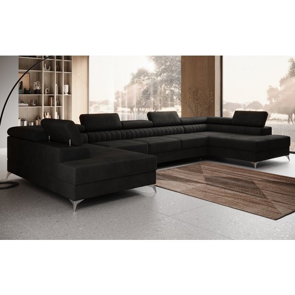thematys Ecksofa FERMO 403 x 203cm mit Schlaffunktion & Bettkasten –, U-Sofa mit verstellbaren Kopfstützen, Samt (Monolotith), oder Bouclé (Quelle), - U-Form, X
