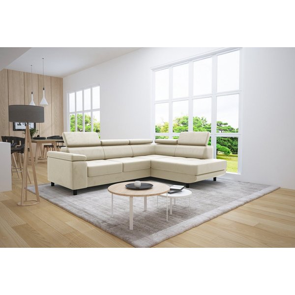 thematys Ecksofa LUNA L mit Schlaffunktion & Bettkasten – aus Velours oder Cord Stoff, mit 5 verstellbaren Kopfstützen, – L-Form 250×183 cm – Schlafsofa mit Aus