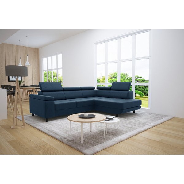 thematys Ecksofa LUNA L mit Schlaffunktion & Bettkasten – aus Velours oder Cord Stoff, mit 5 verstellbaren Kopfstützen, – L-Form 250×183 cm – Schlafsofa mit Aus