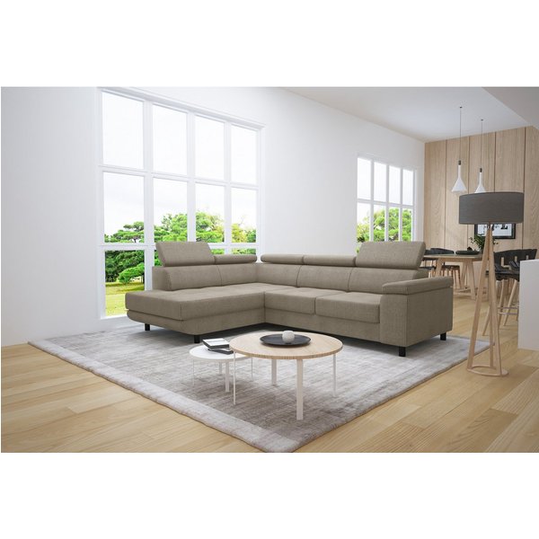 thematys Ecksofa LUNA L mit Schlaffunktion & Bettkasten – aus Velours oder Cord Stoff, mit 5 verstellbaren Kopfstützen, – L-Form 250×183 cm – Schlafsofa mit Aus