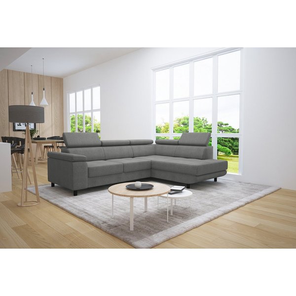 thematys Ecksofa LUNA L mit Schlaffunktion & Bettkasten – aus Velours oder Cord Stoff, mit 5 verstellbaren Kopfstützen, – L-Form 250×183 cm – Schlafsofa mit Aus