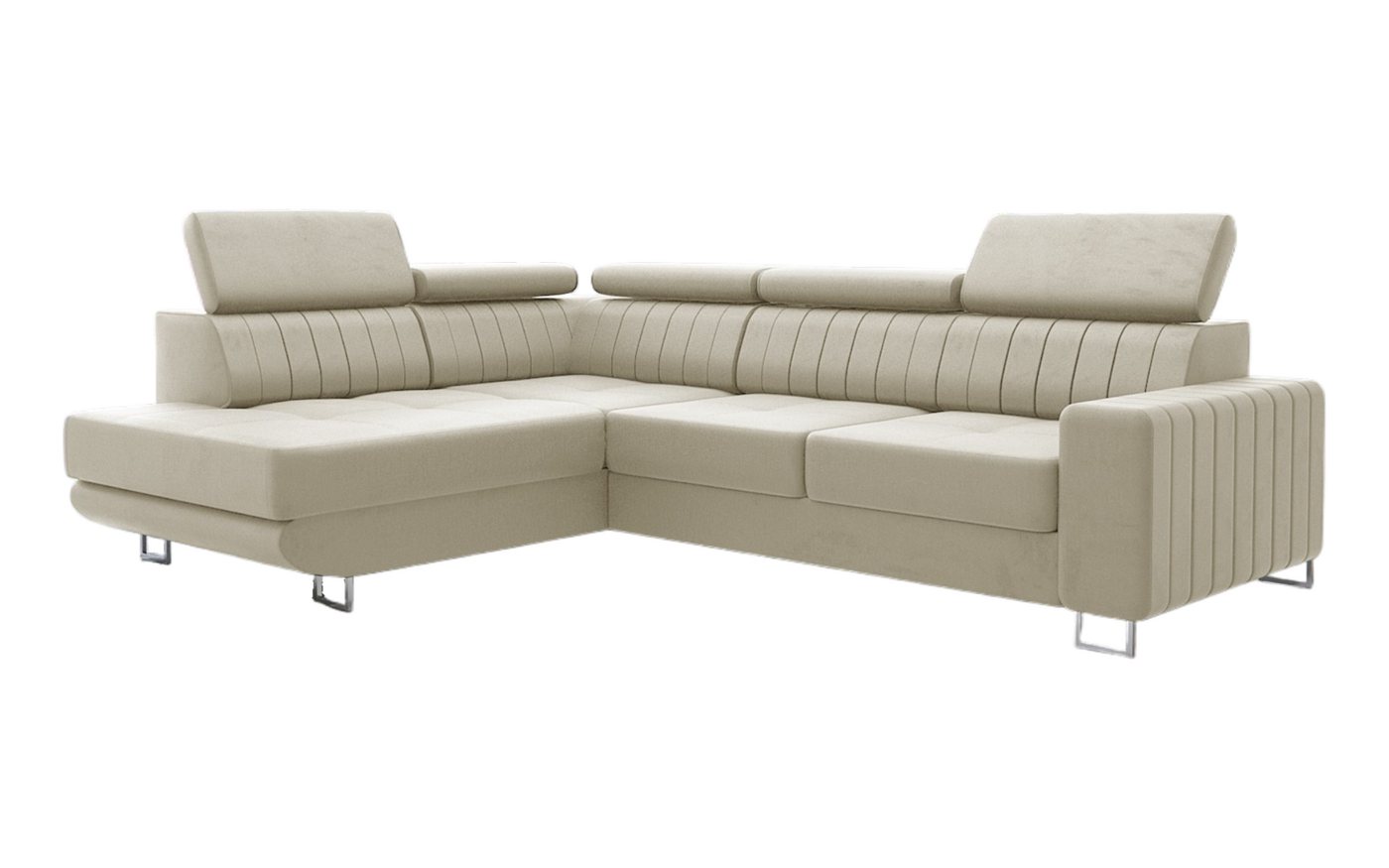 thematys Ecksofa POLA mit Schlaffunktion und Bettkasten, L-Form, Samt, - mit verstellbaren Kopfstützen, – L-Form 250×183 cm – Schlafsofa mit Auszug – Bild 2 von 5