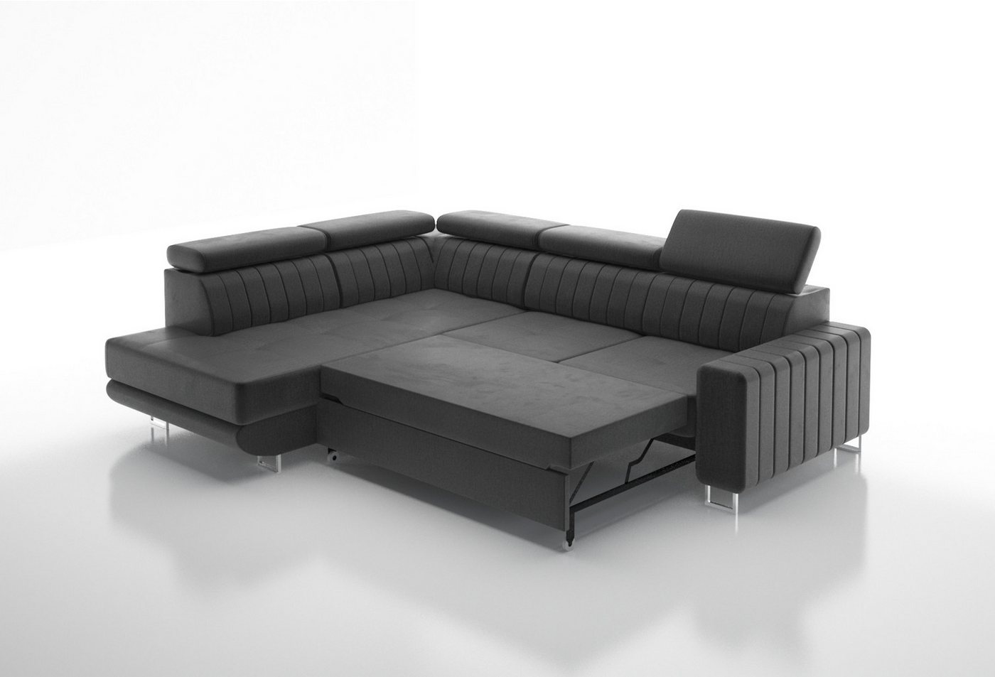 thematys Ecksofa POLA mit Schlaffunktion und Bettkasten, L-Form, Samt, - mit verstellbaren Kopfstützen, – L-Form 250×183 cm – Schlafsofa mit Auszug – Bild 5 von 5