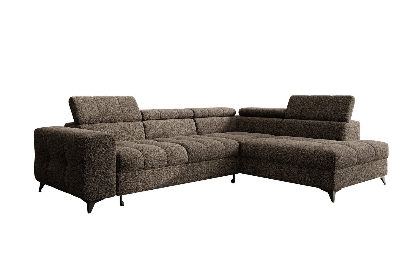 thematys Ecksofa SORANO mit Schlaffunktion & Bettkasten – L-Form, Bouclé und Velours, - mit verstellbaren Kopfstützen, – L-Form 270×203 cm – Schlafsofa mit Ausz – Bild 5 von 5