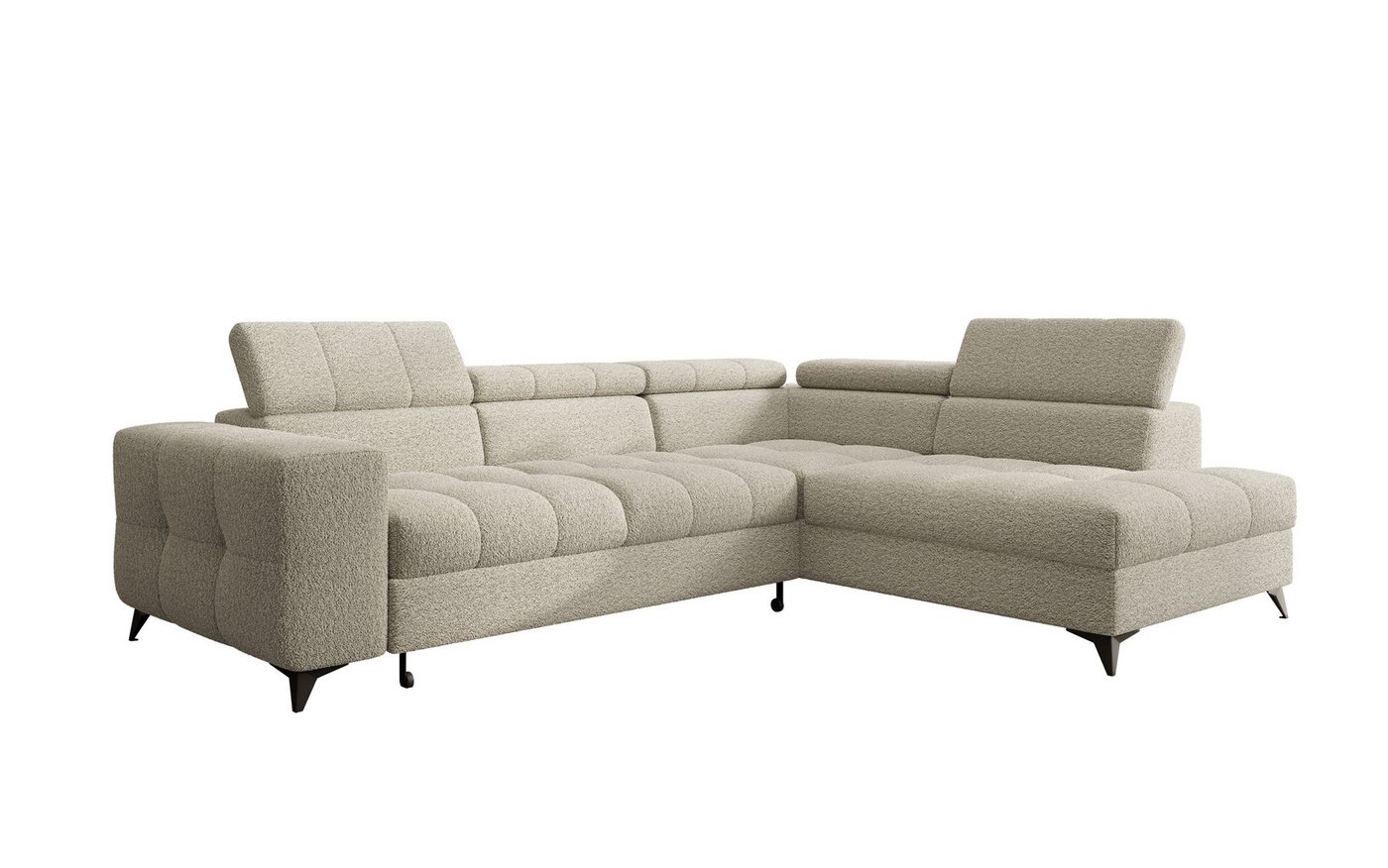 thematys Ecksofa SORANO mit Schlaffunktion & Bettkasten – L-Form, Bouclé und Velours, - mit verstellbaren Kopfstützen, – L-Form 270×203 cm – Schlafsofa mit Ausz – Bild 5 von 5