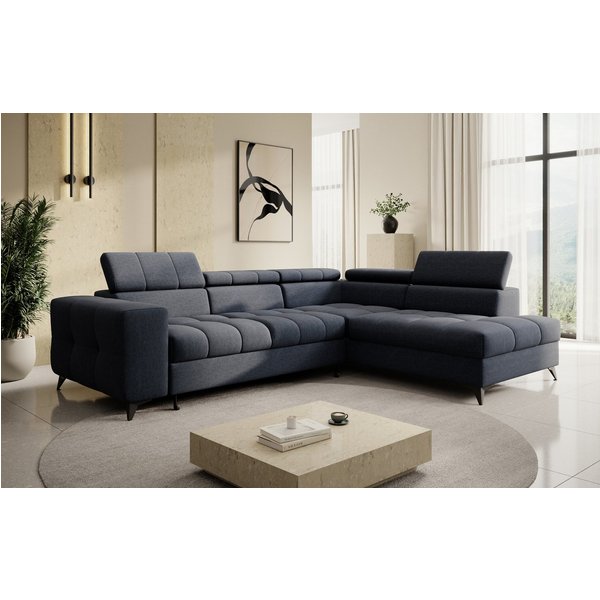 thematys Ecksofa SORANO mit Schlaffunktion & Bettkasten – L-Form, Bouclé und Velours, - mit verstellbaren Kopfstützen, – L-Form 270×203 cm – Schlafsofa mit Ausz