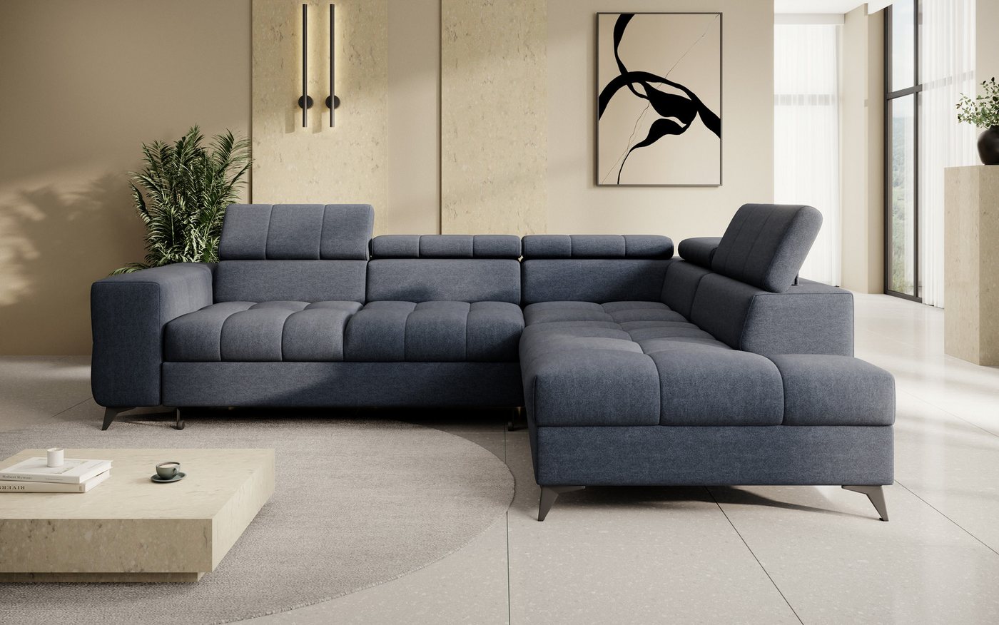 thematys Ecksofa SORANO mit Schlaffunktion & Bettkasten – L-Form, Bouclé und Velours, - mit verstellbaren Kopfstützen, – L-Form 270×203 cm – Schlafsofa mit Ausz – Bild 2 von 5