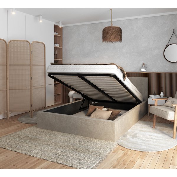 thematys Polsterbett Bett Stauraumbett 90x200, 120x200, 140x200, 160x200, 180x200cm (MADE IN EU - mit hochwertigem fein gewebter Stoff für einen zeitlosen Look,