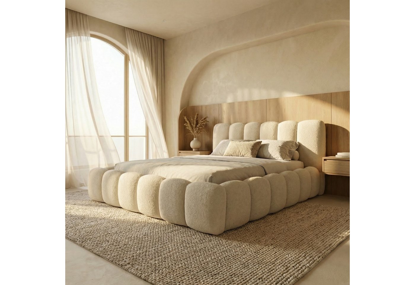 thematys Polsterbett CLOUD mit Bettkasten, 140x200 160x200 180x200 200x200cm (Kopfteil im Modernen-Look – weich, modern und pflegeleicht), hochwertiger Bouclé-S – Bild 3 von 5