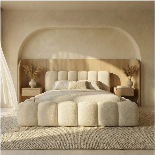thematys Polsterbett CLOUD mit Bettkasten, 140x200 160x200 180x200 200x200cm (Kopfteil im Modernen-Look – weich, modern und pflegeleicht), hochwertiger Bouclé-S
