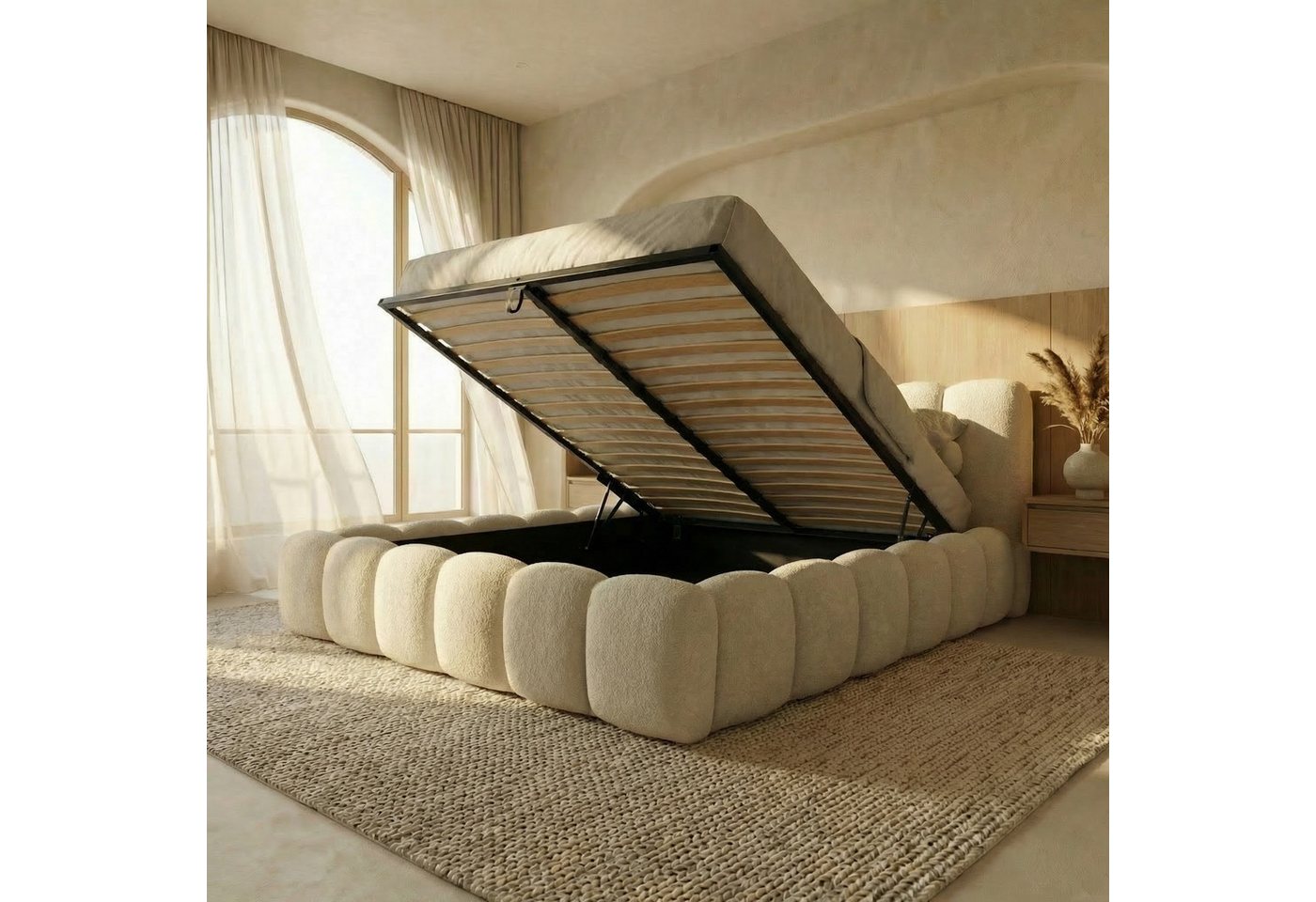 thematys Polsterbett CLOUD mit Bettkasten, 140x200 160x200 180x200 200x200cm (Kopfteil im Modernen-Look – weich, modern und pflegeleicht), hochwertiger Bouclé-S – Bild 2 von 5