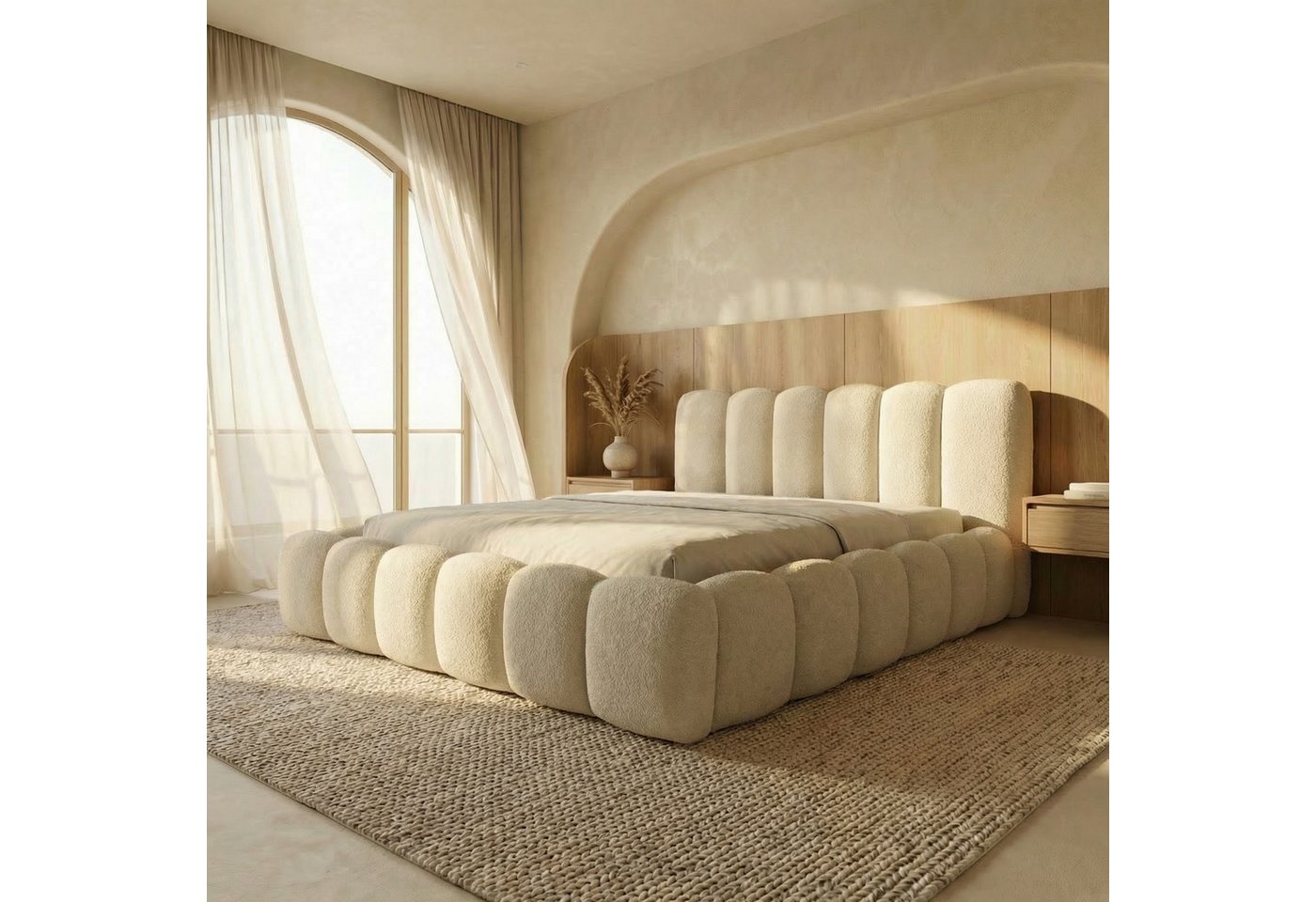 thematys Polsterbett CLOUD mit Bettkasten, 140x200 160x200 180x200 200x200cm (Kopfteil im Modernen-Look – weich, modern und pflegeleicht), hochwertiger Bouclé-S – Bild 4 von 5