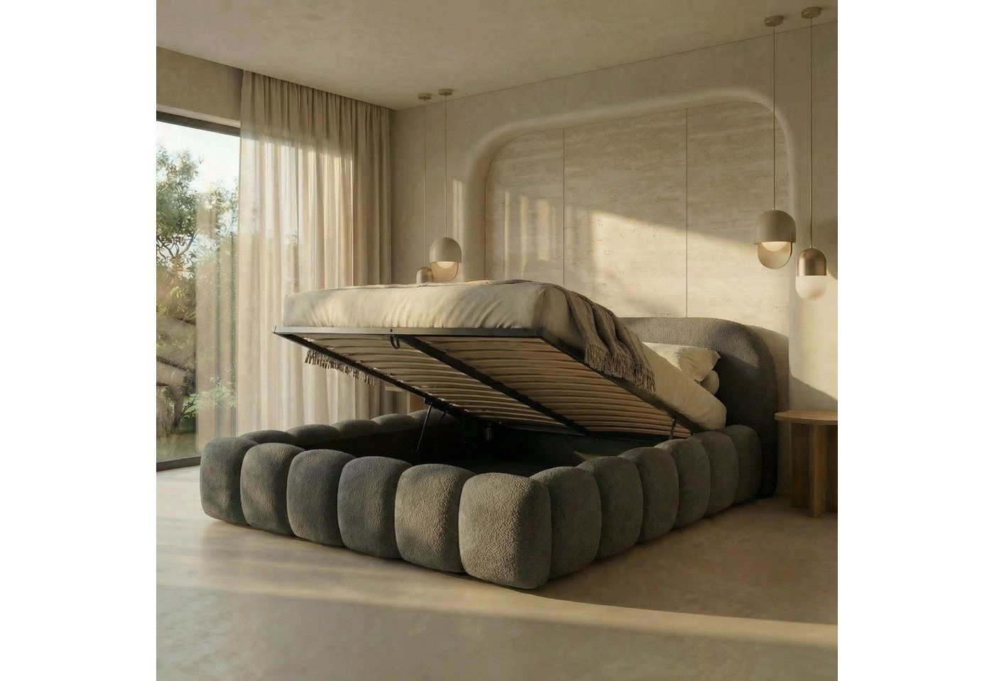 thematys Polsterbett mit Bettkasten, CLOUD 140x200 160x200 180x200 200x200cm (Kopfteil im Oversize-Look und Stauraum – weich, modern und pflegeleicht), Inklusiv – Bild 2 von 5