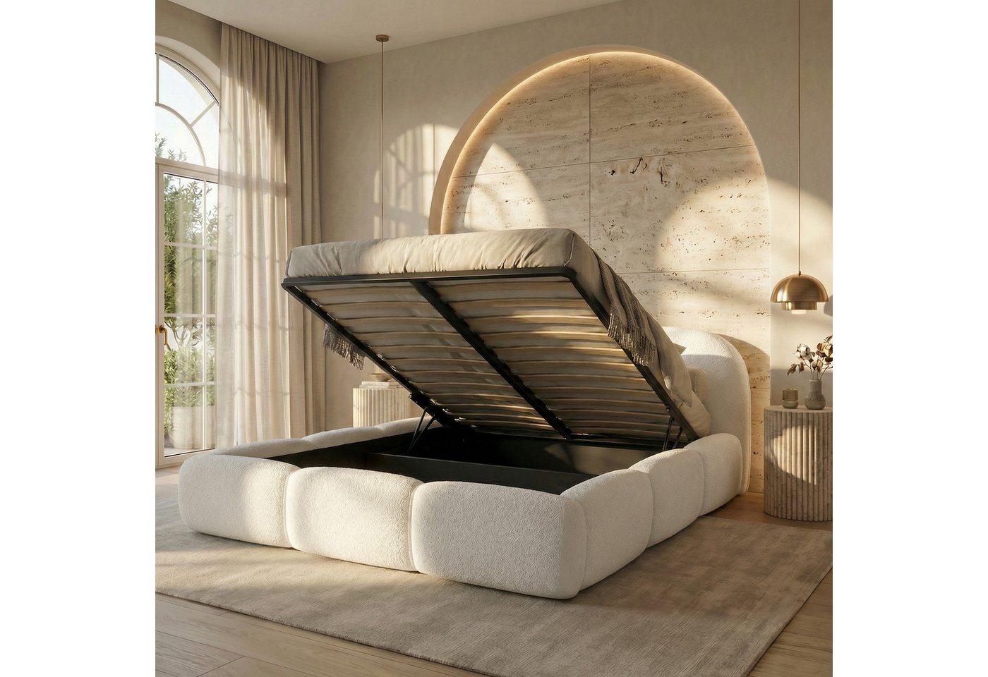 thematys Polsterbett mit Bettkasten, CLOUD 140x200 160x200 180x200 200x200cm (Kopfteil im Oversize-Look und Stauraum – weich, modern und pflegeleicht) – Bild 2 von 5