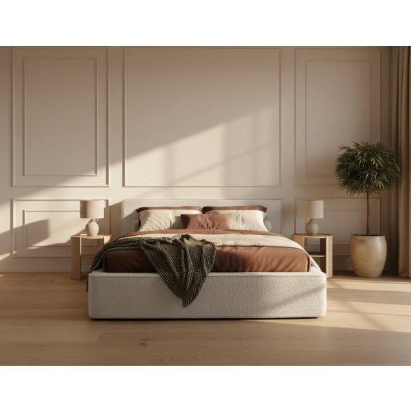 thematys Polsterbett mit Bettkasten, CLOUD 140x200 160x200 180x200 200x200cm (Kopfteil im modernen-Look – hochwertiger Bouclé-Stoff, Inklusive Lattenrost - hoch