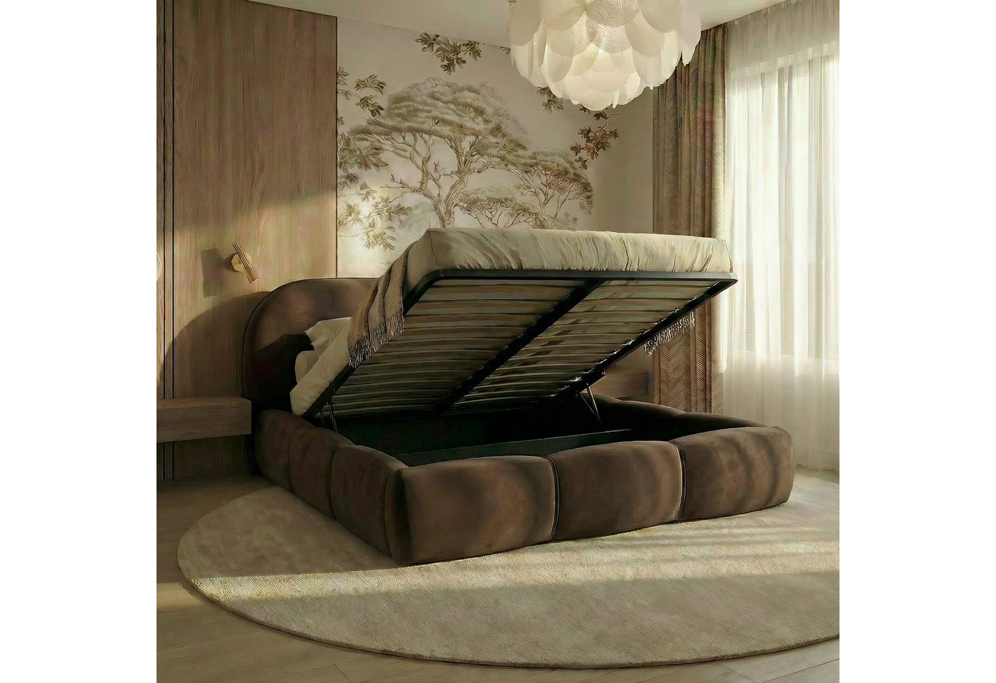 thematys Polsterbett mit Bettkasten, CLOUD 140x200 160x200 180x200 200x200cm (Kopfteil im Oversize-Look und Stauraum – weich, modern und pflegeleicht) – Bild 3 von 5