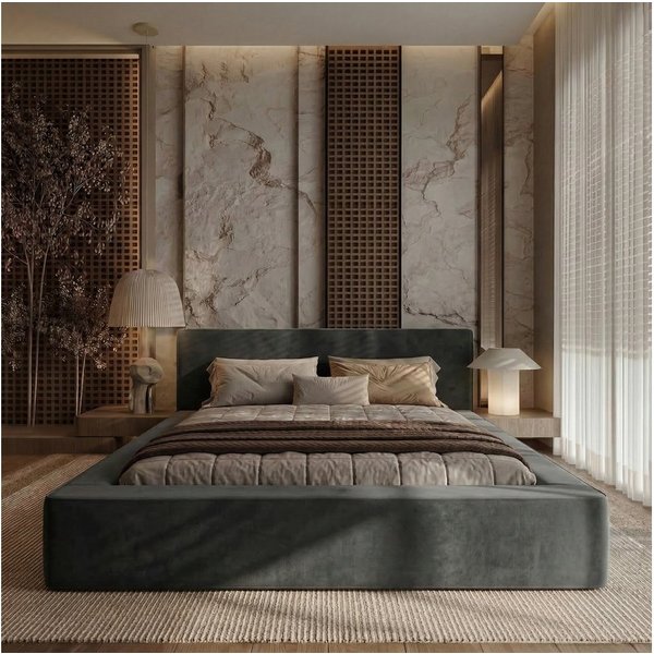 thematys Polsterbett mit Bettkasten, CLOUD 140x200 160x200 180x200 200x200cm (Kopfteil im modernen-Look – hochwertiger Bouclé-Stoff, Inklusive Lattenrost - hoch