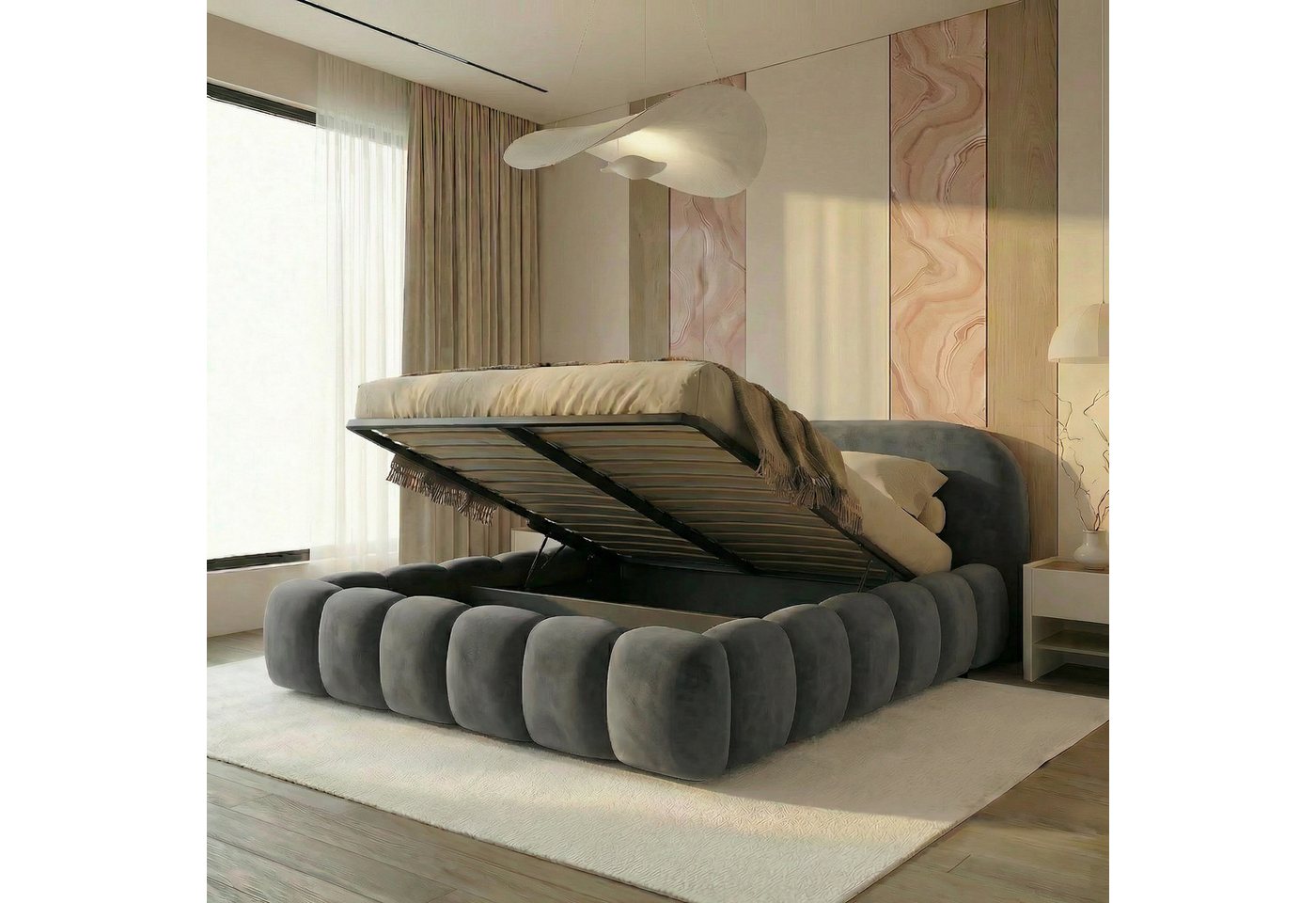 thematys Polsterbett mit Bettkasten, CLOUD 140x200 160x200 180x200 200x200cm (Kopfteil im Oversize-Look und Stauraum – weich, modern und pflegeleicht), Inklusiv – Bild 2 von 5
