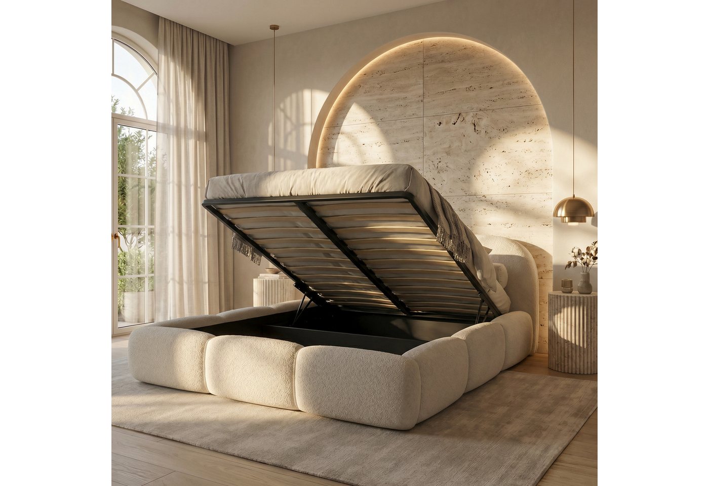 thematys Polsterbett mit Bettkasten, CLOUD 140x200 160x200 180x200 200x200cm (Kopfteil im Oversize-Look und Stauraum – weich, modern und pflegeleicht) – Bild 2 von 5