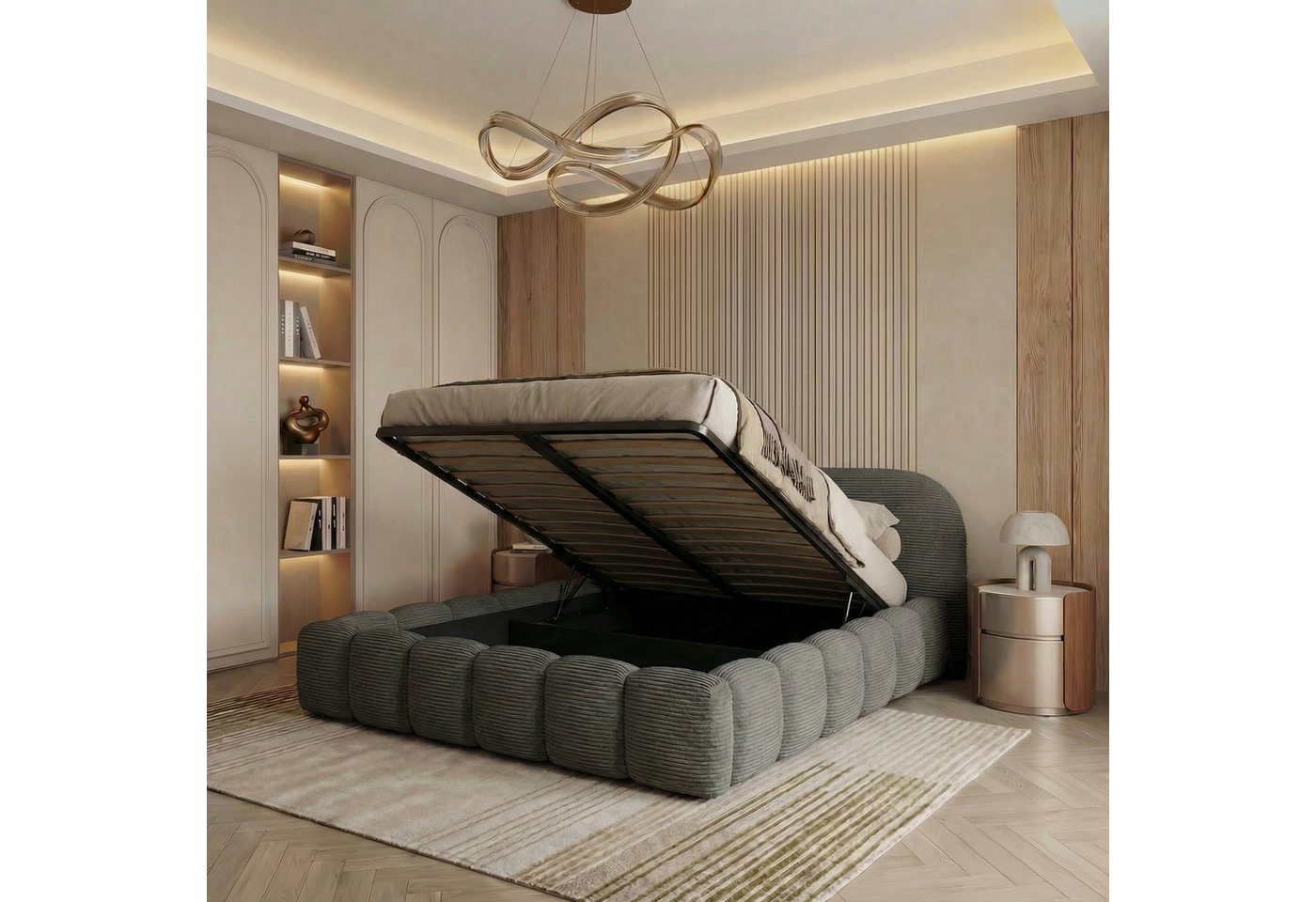 thematys Polsterbett mit Bettkasten, CLOUD 140x200 160x200 180x200 200x200cm (Kopfteil im Oversize-Look und Stauraum – weich, modern und pflegeleicht), Inklusiv – Bild 2 von 5