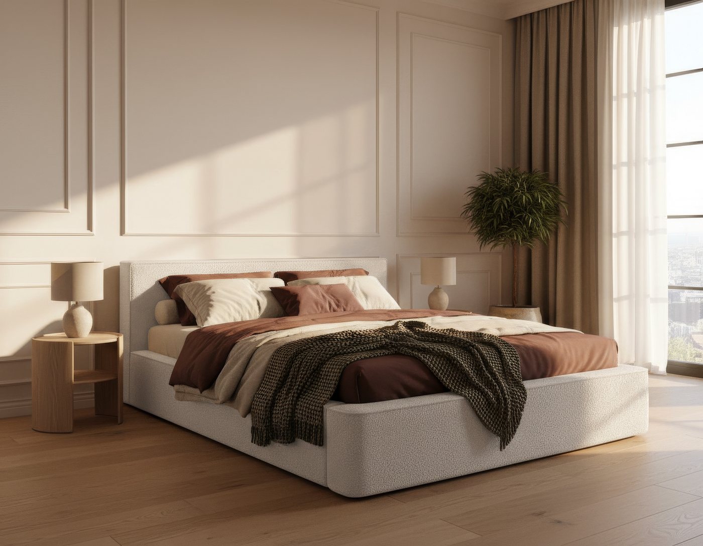 thematys Polsterbett mit Bettkasten, CLOUD 140x200 160x200 180x200 200x200cm (Kopfteil im modernen-Look – hochwertiger Bouclé-Stoff, Inklusive Lattenrost - hoch – Bild 2 von 5
