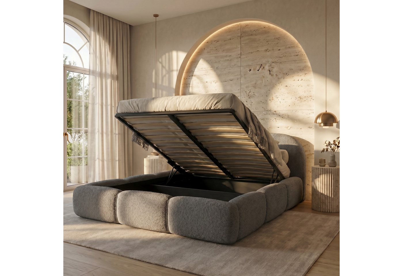 thematys Polsterbett mit Bettkasten, CLOUD 140x200 160x200 180x200 200x200cm (Kopfteil im Oversize-Look und Stauraum – weich, modern und pflegeleicht) – Bild 2 von 5