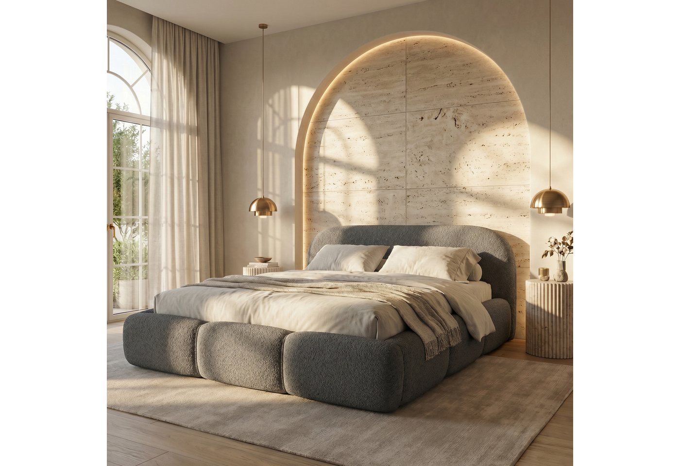 thematys Polsterbett mit Bettkasten, CLOUD 140x200 160x200 180x200 200x200cm (Kopfteil im Oversize-Look und Stauraum – weich, modern und pflegeleicht) – Bild 3 von 5