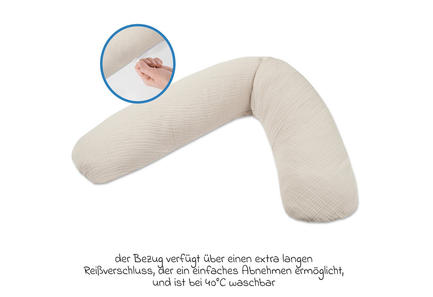 Theraline Stillkissen Dodo Premium, Lagerungskissen, Seitenschläferkissen 180 cm inkl. Bezug aus Musselin – Bild 2 von 5