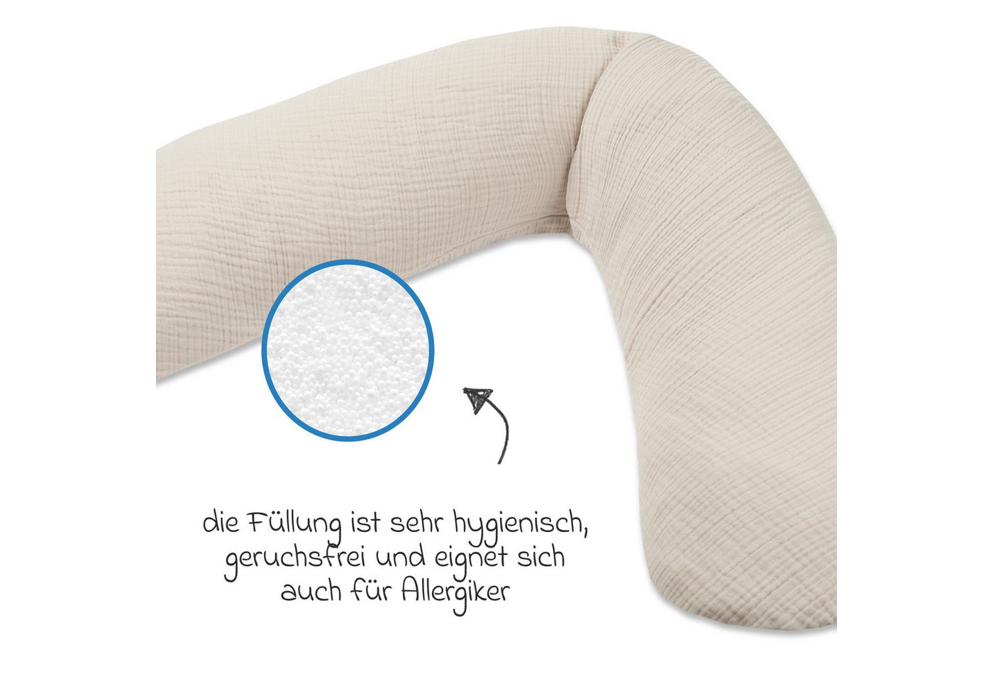 Theraline Stillkissen Dodo Premium, Lagerungskissen, Seitenschläferkissen 180 cm inkl. Bezug aus Musselin – Bild 3 von 5