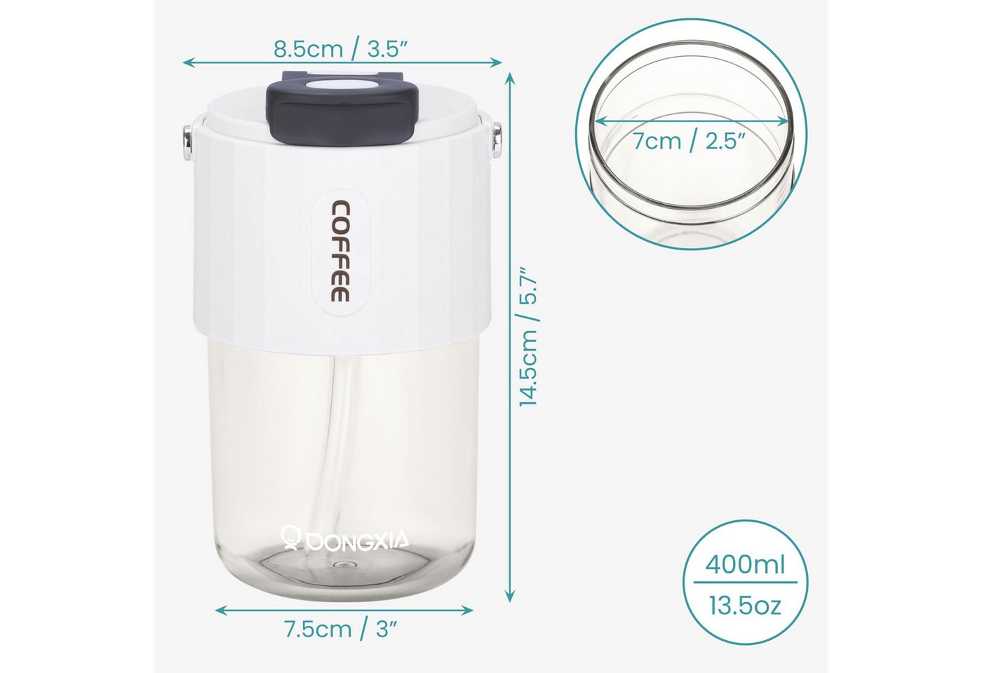 Belle Vous Thermobecher BELLE VOUS Kaffeebecher 400 ml mit Deckel und Strohhalm, Kunststoff – Bild 2 von 5