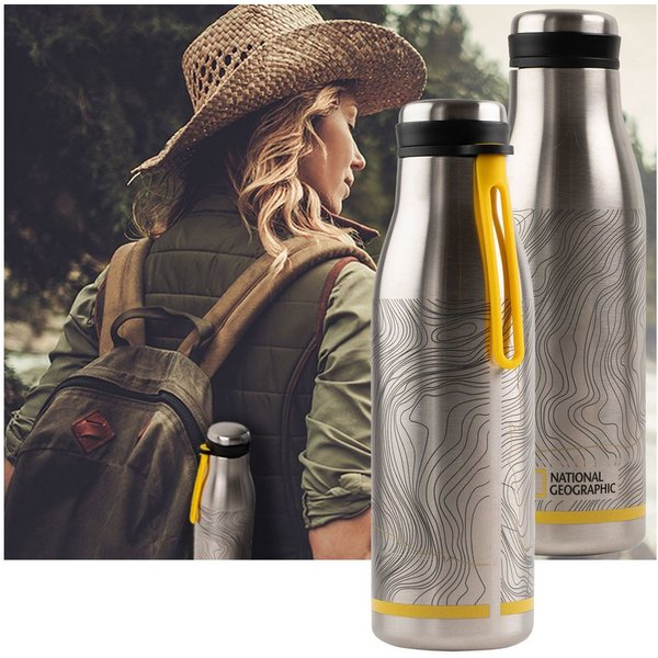 NATIONAL GEOGRAPHIC Thermoflasche National Geographic Thermosflasche 500ml, Edelstahl, Auslaufsicher, Edelstahl-Isolierflasche hält Getränke bis zu 6 Std. warm 