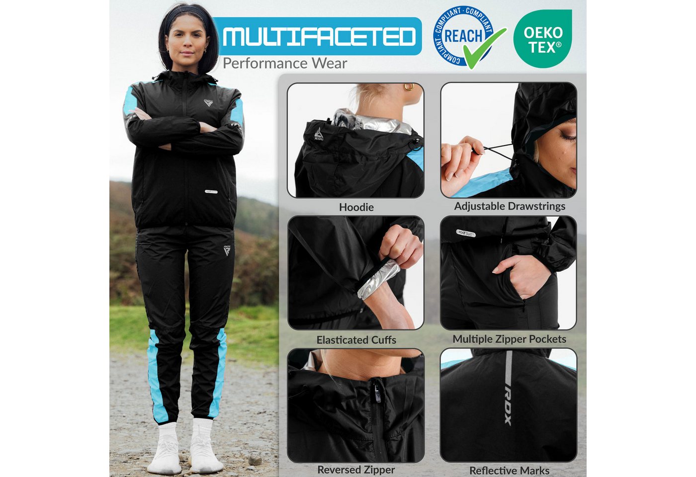 RDX Thermohemd RDX Sweat Suit for Weight Loss, Sauna Suit Reach Hooded Suit – Bild 3 von 5