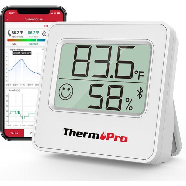 ThermoPro Hygrometer TP357 Bluetooth Thermo-Hygrometer, (1-St), Bluetooth-Thermo-Hygrometer mit App, 80 m Reichweite, Alarm