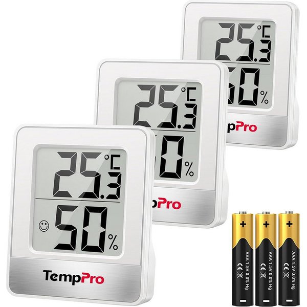 ThermoPro Hygrometer TP49, (Packung, 3-St), Komfortindikator, Magnetrückseite, Standfuß, Aufhängeöffnung