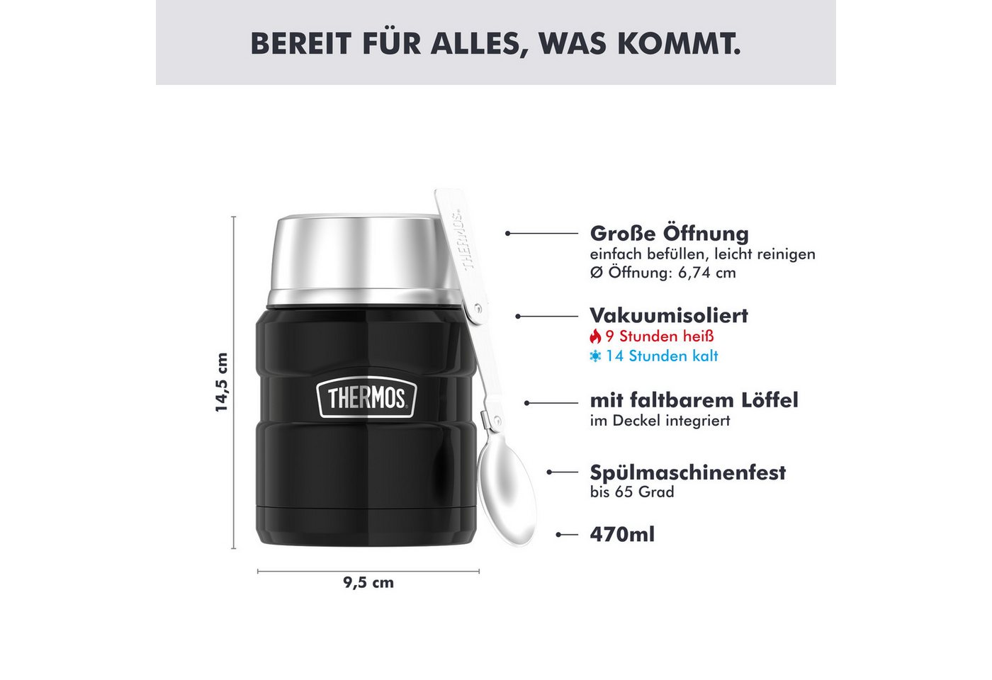 THERMOS Isolierflasche Isolierbehälter Stainless King Food Jar 0,47l – Bild 2 von 5