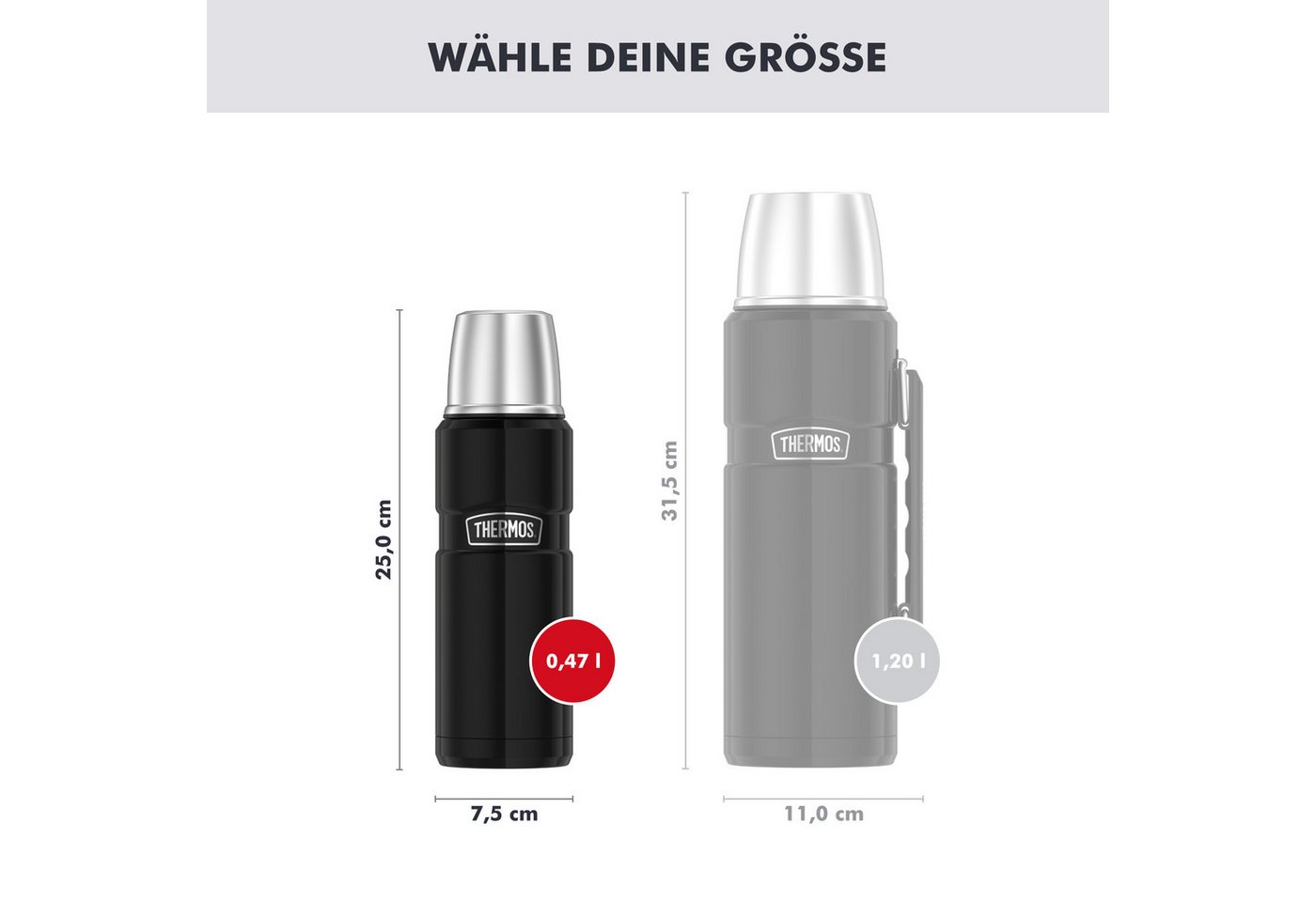 THERMOS Isolierflasche STAINLESS KING BEVERAGE BOTTLE, doppelwandiger Edelstahl, 0,47l, 12h heiß & 24h kalt, Twist & Pour Lid, Becher – Bild 5 von 5