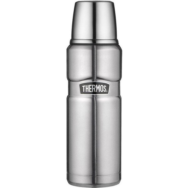 THERMOS Isolierflasche STAINLESS KING BEVERAGE BOTTLE, doppelwandiger Edelstahl, 0,47l, 12h heiß & 24h kalt, Twist & Pour Lid, Becher