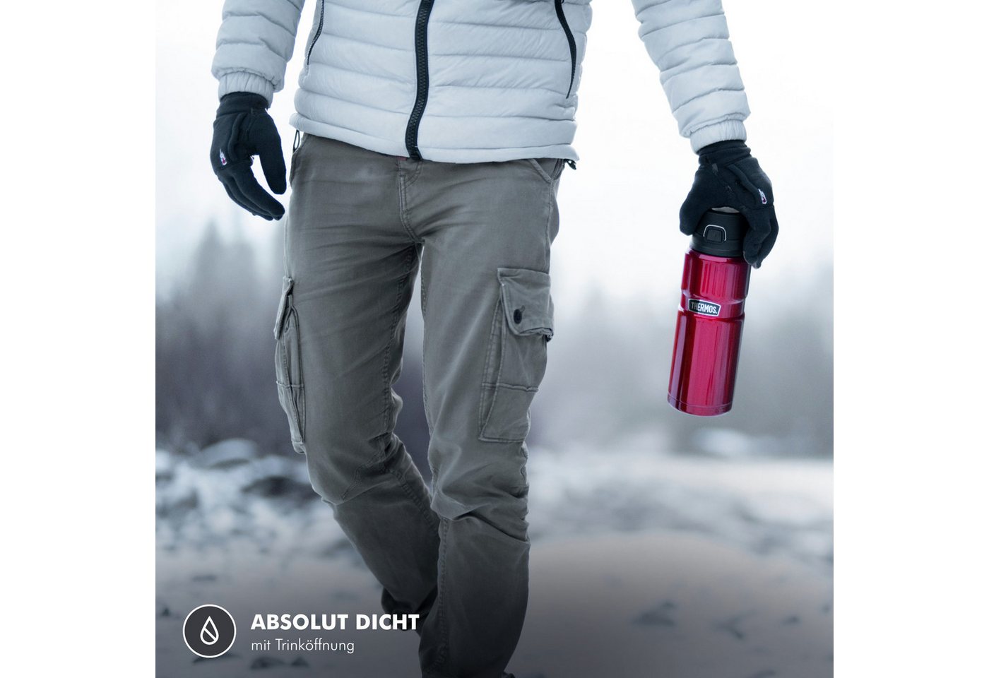 THERMOS Isolierflasche STAINLESS KING BOTTLE, doppelwandiger Edelstahl, 0,7l, 15h heiß & 24h kalt, Safe Flow Lid mit Push Button – Bild 5 von 5